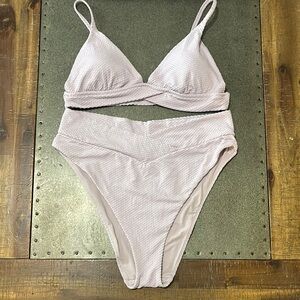 Aerie Light Purple Textured Bikini Set - Top/XL and Bottoms/XXL